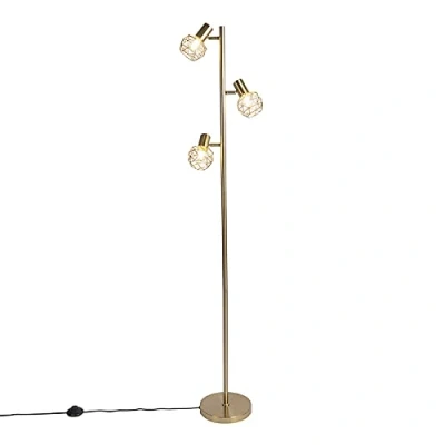 Afbeelding van QAZQA Design vloerlamp goud 3 lichts verstelbaar Mesh