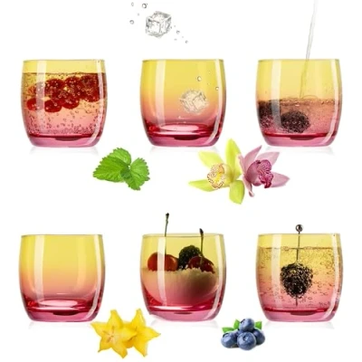Afbeelding van PLATINUX drinkglazen geel roze van glas, kleurrijk, 200 ml (max. 320 ml), set 6 waterglazen, sapglazen,