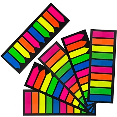 Afbeelding van Mesybveo Sticky Notes Index, 6 sets, 1200 stuks, zijmarkering, transparant, zelfklevend, met ronde kop voor het lezen van notities, classificeren documenten (10 kleuren)
