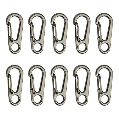 Afbeelding van Temlum Tiny SF aluminium karabijnhaak, inch clip, mini set, lente, snap, sleutelhanger, haak voor kamperen, reizen, wandelen, outdoor, 10 stuks, grijs