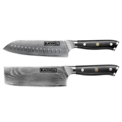 Afbeelding van Blackwell Messenset (Santokumes + Groentemes/Nakiri) Japanse stijl 67 lagen damaststaal VG10 2 delig