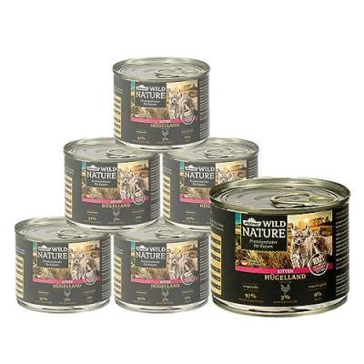 Afbeelding van Dehner Wild Nature Kattenvoer, kitten heuvelland, natvoer graanvrij/suikervrij, voor jonge katten, kip, blik van 6 x 200 g (1,2 kg)