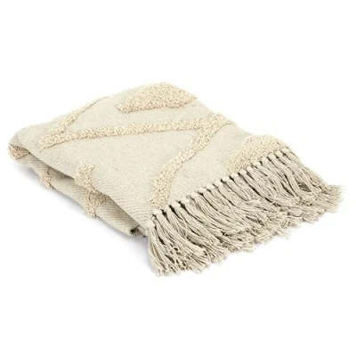 Afbeelding van Home Deco Factory TX9134 deken, etnische reliëf, 120 x 150 cm, Ecru