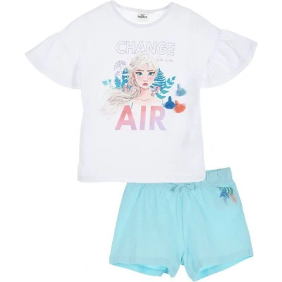 Afbeelding van Disney Frozen Set / Pyjama Shortama Biologisch Katoen Wit/Lichtblauw maat 116 (6 jaar)