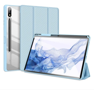 Afbeelding van Dux Ducis Tablet hoes geschikt voor Samsung Galaxy Tab S9 Plus/S9 FE Plus (2023) Toby Series Auto Sleep/Wake functie Tri Fold Book Case Licht Blauw