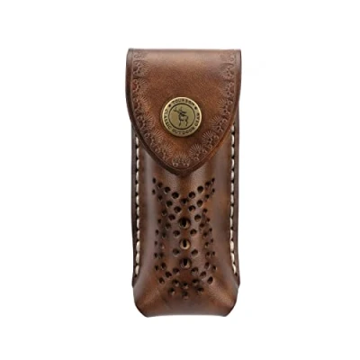 Afbeelding van TOURBON Rustieke lederen vouwmes Pouch Clip op Pocket Tool Houder met Snap Sluiting