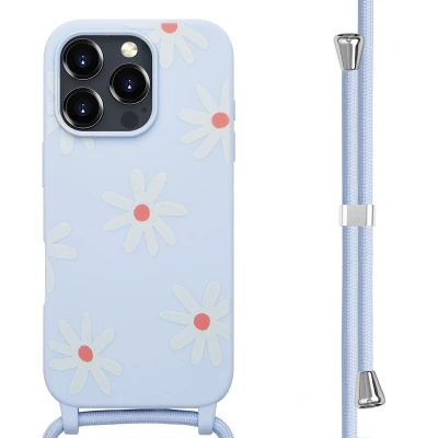 Afbeelding van imoshion hoesje Geschikt voor iPhone 16 Pro Max met koord Siliconen design Meerkleurig / Lila Flower Distance