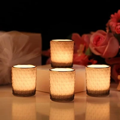 Afbeelding van Belle Vous 12 Pak Grijze Glazen Votief Theelichten &amp; Kaarsen Houder Set B5 x H6,4 cm Kopstukken, Huis Ornament, Huwelijk Tafel Decoratie Aromatherapie Geschenk