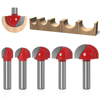 Afbeelding van ASNOMY 5 stuks 8 mm schacht hardmetalen bovenfrees, holle frees, ronde neus, cove core box kogelfrees, houtbewerkingsfrees, 12 mm/16 mm/19 mm/22 mm/25,4
