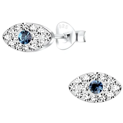 Afbeelding van JoyS Zilveren boze oog oorbellen 9 x 5 mm donker blauw evil eye zirkonia sterling zilver 925