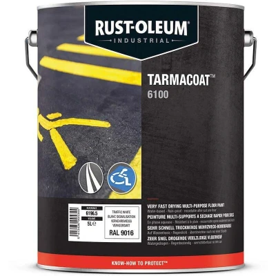 Afbeelding van rust oleum tarmacoat sneldrogende vloerverf ral 9016 verkeerswit 5 ltr