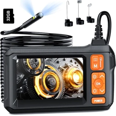 Afbeelding van Borescope met dubbele lens, endoscoopcamera licht, 1080 HD inspectiecamera 32G opslagkaart, 8 mm IP67 waterdichte rioolcamera 4,3 inch LCD scherm, 16,5 FT semi stijve kabel, gadgets voor