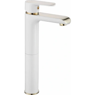 Afbeelding van REA Bloom Wastafelkraan/ Mengkraan Opbouw Hoog Model Glans Wit/Glans Goud