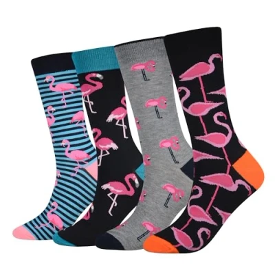 Afbeelding van Cansok Heren Flamingo Vogel dier Nieuwigheid Crew Kuit sokken Pak van 4