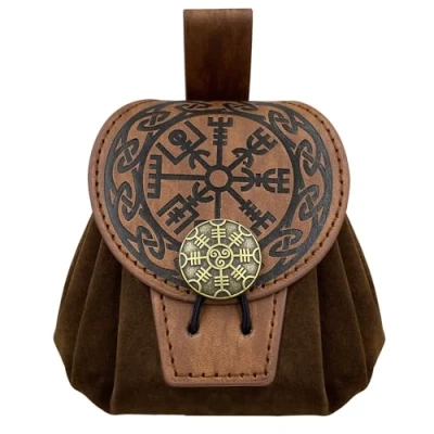 Afbeelding van HiiFeuer Middeleeuws riemtasje van kunstleer met reliëf, Retro Renaissance Draagbare Riemtas Muntzak Dobbelsteentas voor LARP Ren Faire (Bruin A)