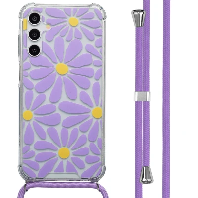 Afbeelding van imoshion Hoesje Geschikt voor Samsung Galaxy A15 (5G) Design met Koord Tropical Violet Flowers Connect