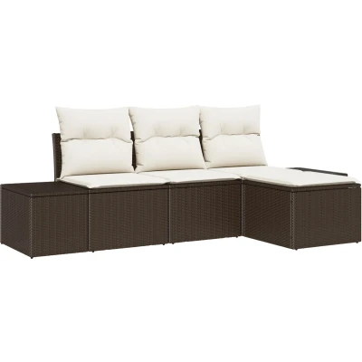 Afbeelding van vidaXL 4 delige Tuin Sofa Set met Kussens Bruine Poly Rattan