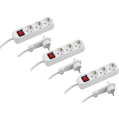 Afbeelding van Meister Stekkerdoos 3 voudig set van 2 m kabel wit extra platte stekker en verlichte schakelaar IP20 / meervoudige contactdoos/tafelcontactdoos/stekkerdoos met 7430460
