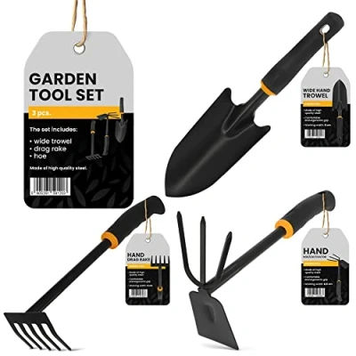 Afbeelding van Tuingereedschapsset 3 Delig Plantenschep Handtroffel Mini hark Kleine Dubbele Schoffel Drie Tanden Tuin Balkon Groentetuin Ergonomische Handgreep Tuingereedschap