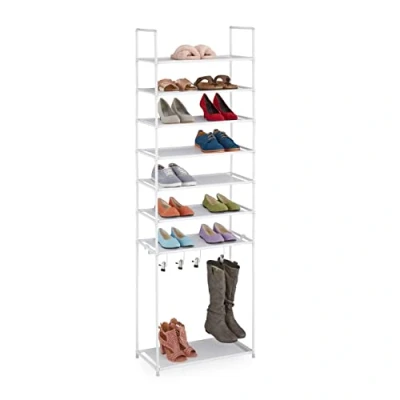 Afbeelding van Relaxdays schoenenrek 8 etages open schoenenkast staal schoenen opbergrek laarzen wit