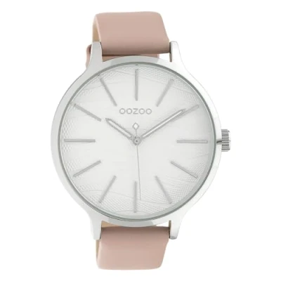 Afbeelding van OOZOO Timepieces Zilverkleurige horloge met roze leren band C10122