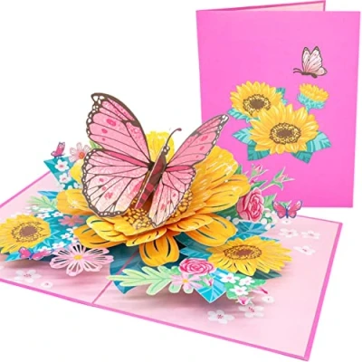 Afbeelding van PopLife Mooie dag vlinder en kleurrijke bloemen 3D pop up kaart Moederdag wenskaart, jubileum, Valentijnsdag, verjaardag, dank u voor moeder, dochter, vrouw, zus, oma, stiefmoeder