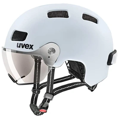Afbeelding van uvex rush visor lichte stadshelm voor dames en heren met vizier incl. led licht cloud matt 58 61 cm