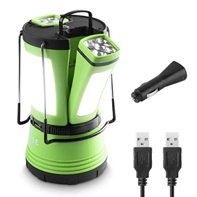 Afbeelding van LE Led campinglamp met 2 afneembare zaklampen, werkt op batterijen en batterij noodlamp, 600 lumen tentlamp, outdoor zoeklamp voor noodgevallen, wandelen, vissen, stroomuitval enz.