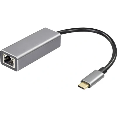 Afbeelding van Maxtrack USB C / RJ45 koppeling Netwerk Adapter [1x stekker 1x bus] 10 cm Zwart, Zilver (mat)