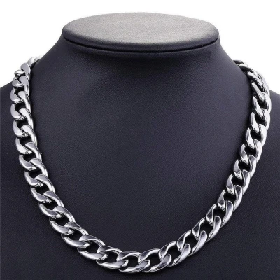 Afbeelding van Cuban Link Heren Ketting Zilver kleurig 9mm Zwaar Staal Kettingen Schakelketting Cadeau voor Man Mannen Cadeautjes