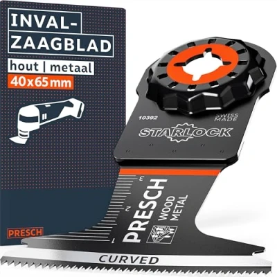 Afbeelding van Presch Multitool Zaagblad Hout &amp; Metaal 40x65mm Starlock voor gereedschapsloos vervangen Precies zagen met BI metalen tanden Curved Tec ontwerp Nauwkeurig accessoire