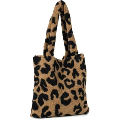 Afbeelding van styleBREAKER Damestas in teddybont look met luipaardpatroon stijlvolle schoudertas brede hengsels, dierenprint 02012410, bruin zwart, Eén Maat