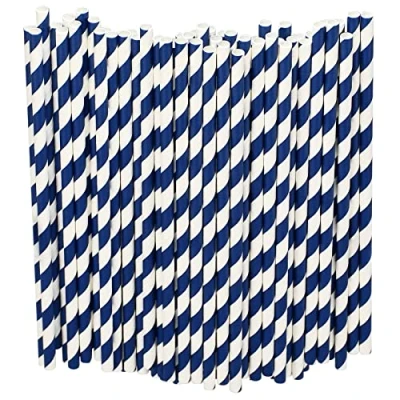 Afbeelding van Wegwerp Papieren Rietjes Bulk 1000 Stuks, Blauw/Wit Gestreept, 19,7x0,6cm Biologisch Afbreekbaar en Duurzaam