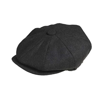 Afbeelding van Peaky Blinders Platte pet, Newsboy stijl, Zwarte visgraatpatroon, L