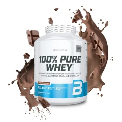 Afbeelding van BioTechUSA 100% Pure Whey Eiwitpoeder met BCAA en Glutamine Glutenvrij, Palmolievrij 21g Eiwit per portie, 2.27 kg, Chocolade