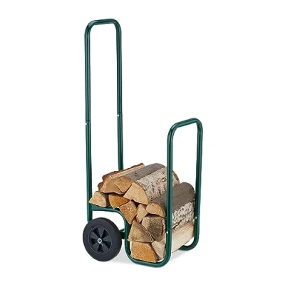 Afbeelding van Relaxdays brandhoutrek kar 2 rubberen banden tot 60 kg voor openhaard staal binnen