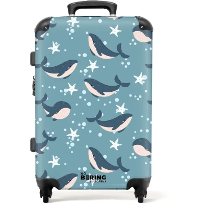 Afbeelding van NoBoringSuitcases.com Grote koffer Walvissen met zeesterren patroon blauw Kinderkoffer geschikt voor jongen en meisjes Reiskoffer 4 wielen Trolley op wieltjes Rolkoffer groot kinderen 72 liter Ruimbagage valies 20kg