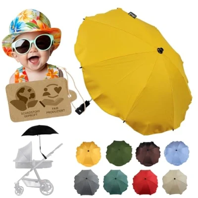 Afbeelding van universele zonwering [parasol voor kinderwagen] Buggy UV bescherming 50+ met houder buigzame parasol ronde en ovale buizen verstelbaar, geel