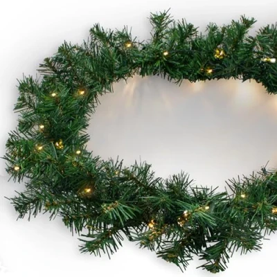Afbeelding van Spetebo Kerstslinger met 100 warmwitte leds, 810 cm, voeding en timer, dennenslinger voor binnen buiten
