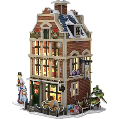 Afbeelding van Cubic Fun 3D Puzzel Hollands Huisje Winter Bakkerij + Licht 65 Stukjes
