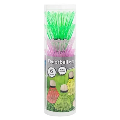 Afbeelding van Idena 40466 Shuttlecocks van kunststof met schuimtip, 6 stuks, geassorteerde kleuren, in ronde transportbox, reserveaccessoire voor elk badmintonspel