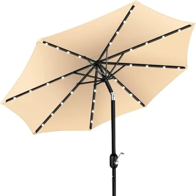 Afbeelding van KESSER® Parasol LED Solar Stokparasol met Zwengel Incl. 2in1 Beschermhoes Transporttas, Tuinparasol, voor Balkon Tuin &amp; Terras Verstelbaar Buigbaar Balkonparasol Vierkant, Beige