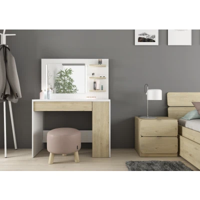 Afbeelding van Vanity Glamour make up tafel in wit met eikenkleur