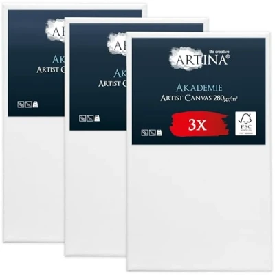 Afbeelding van Artina Akademie Set van 3 Schilderdoeken Canvas 60x100 cm Spieraam FSC® Hout Wit 100% Katoen 280 g/m151