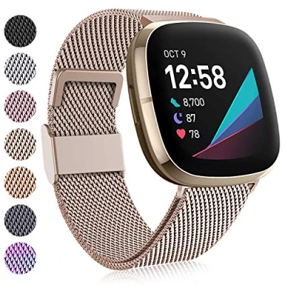 Afbeelding van Faliogo Compatibel met Fitbit Versa 3 band/Fitbit 4 Sense Strap, verstelbare roestvrijstalen metalen vervangende band magneetslot voor 4/Versa 3/Sense, Small Vintage Gold