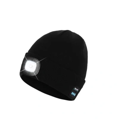 Afbeelding van Bluetooth Beanie Muts met Licht, Koplamp Cap Hoofdtelefoon en Ingebouwde Luidspreker Mic, Geschenken voor Mannen Vrouwen Tiener, Zwart, one size