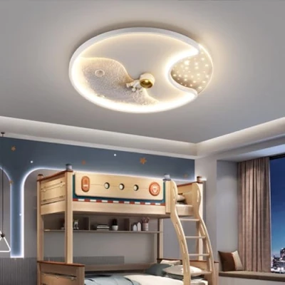 Afbeelding van GUANSHAN 3D plafondlamp, astronaut, maan, led, kroonluchter, cartoon, oogbescherming, lamp voor slaapkamer, kinderkamer