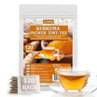 Afbeelding van ULTHMOK Premium 120 Kurkuma, Gember, Kaneel Theezakjes 100% Natuurlijk &amp; Zonder Additieven Cafeïne Vrij De perfecte kruidenthee voor uw genot