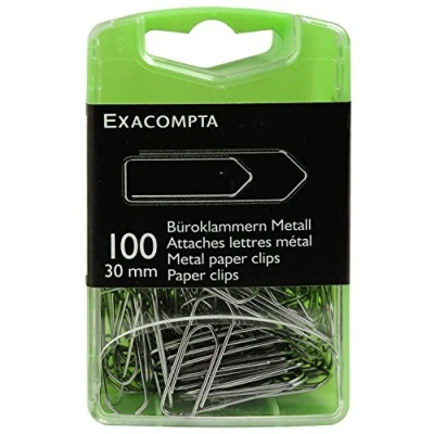 Afbeelding van Exacompta Ref 14746E Zilveren Paperclips (Pack van 100) 30mm Clips, Gemaakt metaal Geschikt voor tijdelijk binden documenten zonder ze te beschadigen