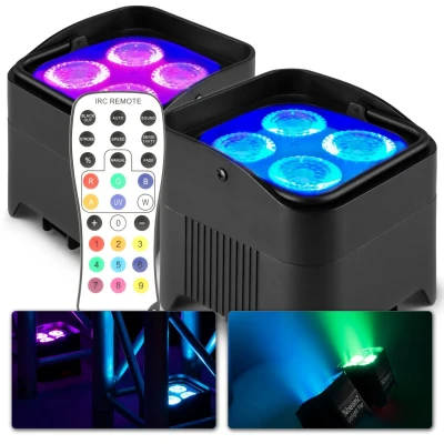 Afbeelding van BeamZ BBP94W Set van 2 accu Uplights met 4x 12W LED&#039;s en draadloze